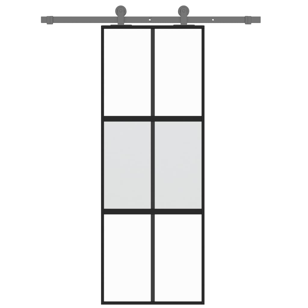 Schuifdeur Gehard Glas En Aluminium Zwart En Transparant En Mat 76 x 205 cm 3x2 raster