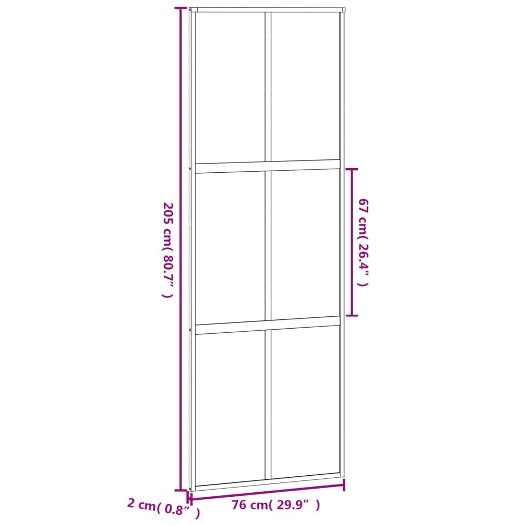 Schuifdeur Gehard Glas En Aluminium Zwart En Transparant En Mat 76 x 205 cm 3x2 raster