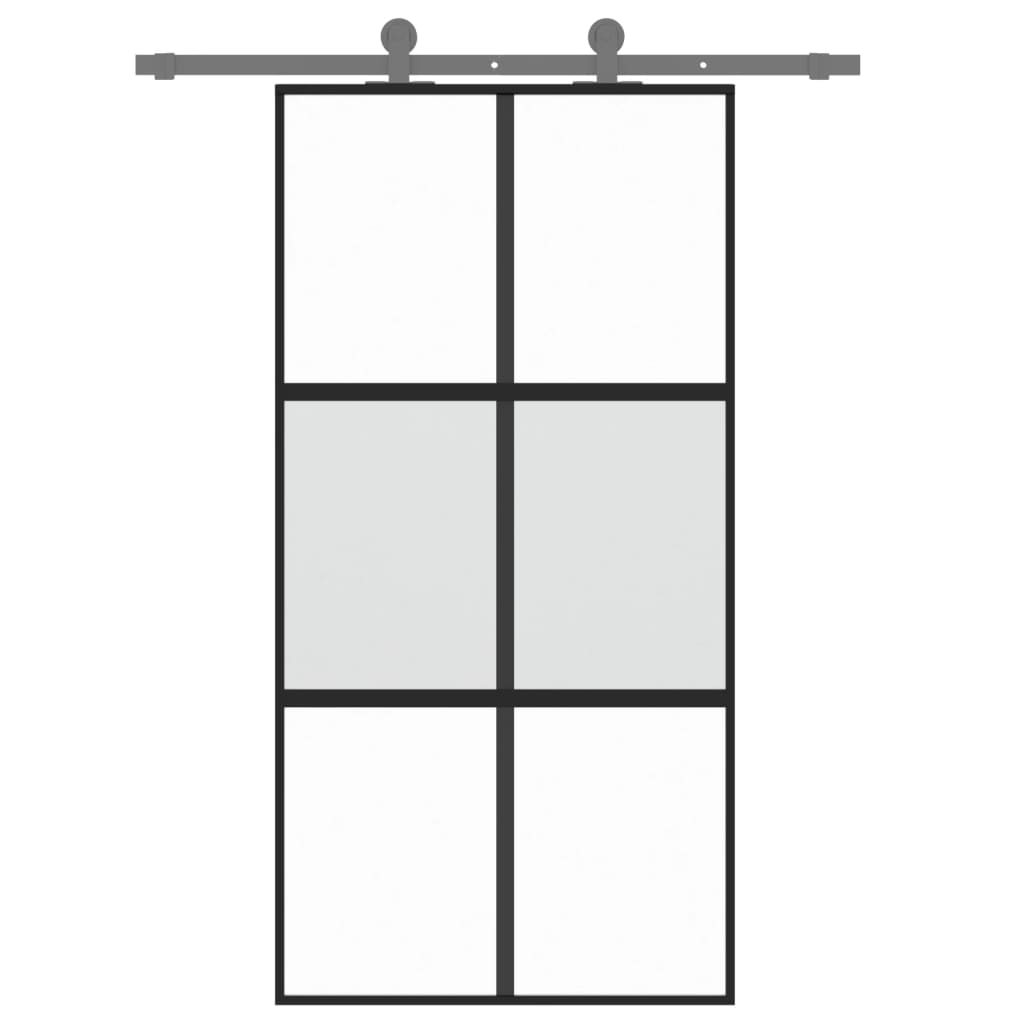 Schuifdeur 02,5X205 Cm Gehard Glas En Aluminium Zwart En Transparant En Mat 102.5 x 205 cm 3x2 raster