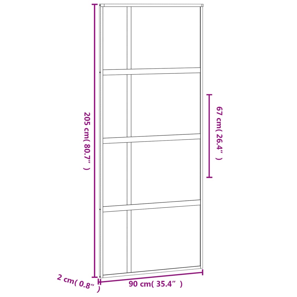 Schuifdeur 90x205 cm gehard glas en aluminium zwart