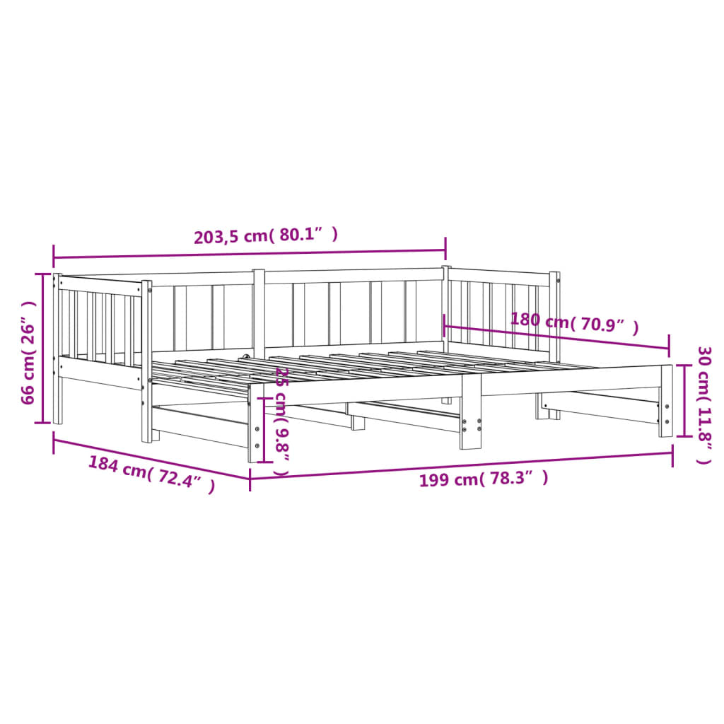 Slaapbank Met Onderschuifbed 90X200 Cm Massief Grenenhout Wit 90 x 200 cm