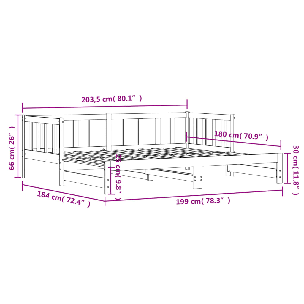 Slaapbank Met Onderschuifbed 90X200 Cm Massief Grenenhout Zwart 90 x 200 cm