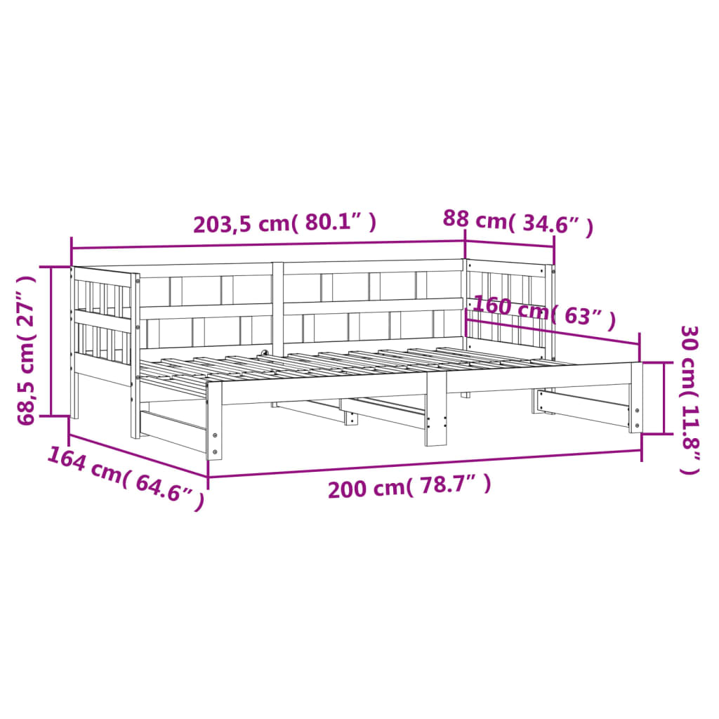 Slaapbank Met Onderschuifbed 80X200 Cm Massief Grenenhout 80 x 200 cm Naturel