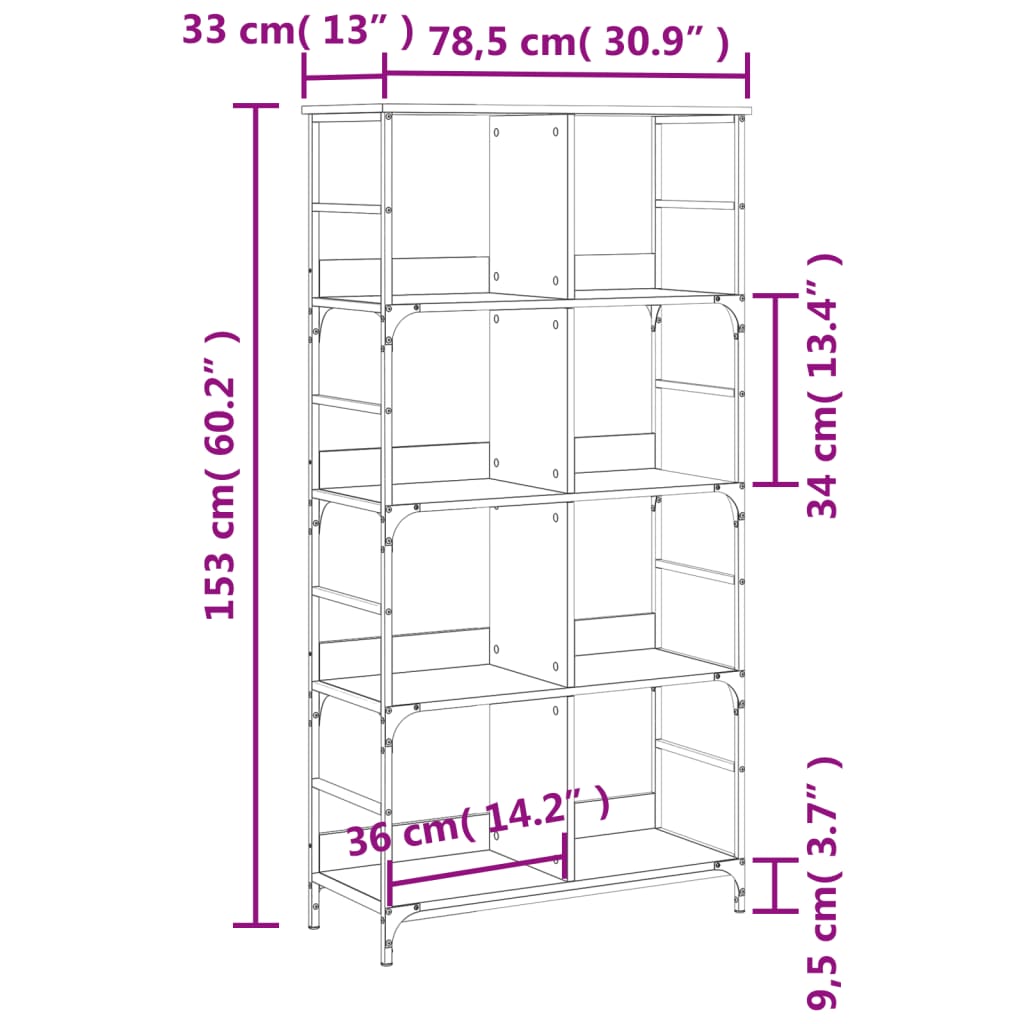 Boekenkast 78,5X33X153 Cm Bewerkt Hout Zwart 78.5 x 33 x 153 cm