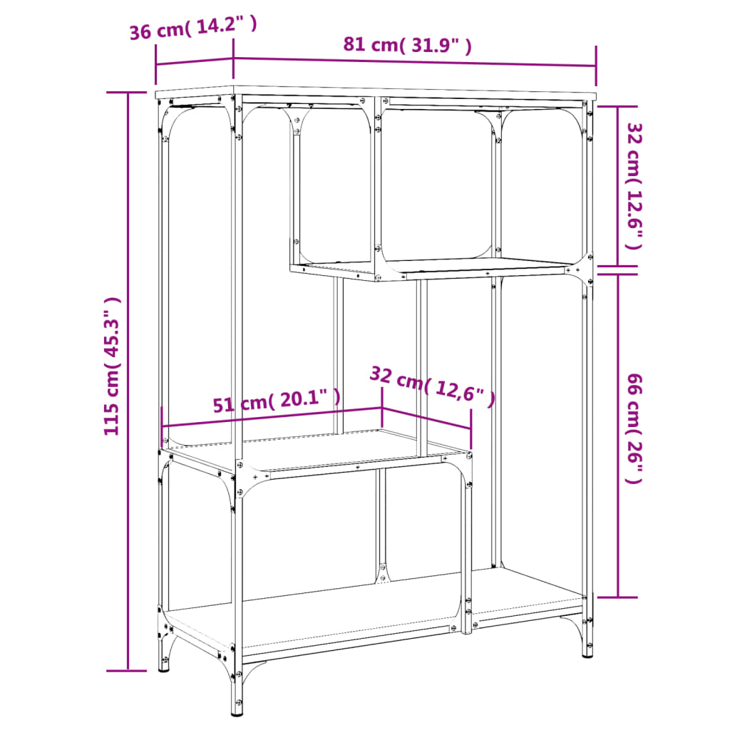 Boekenkast 81X36X115 Cm Bewerkt Hout En Staal Bruin Eikenkleur 81 x 36 x 115 cm Bruineiken