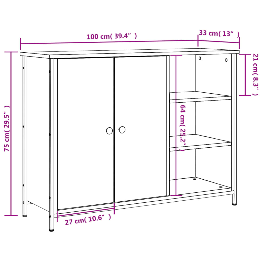 Dressoir 100X33X75 Cm Bewerkt Hout Zwart