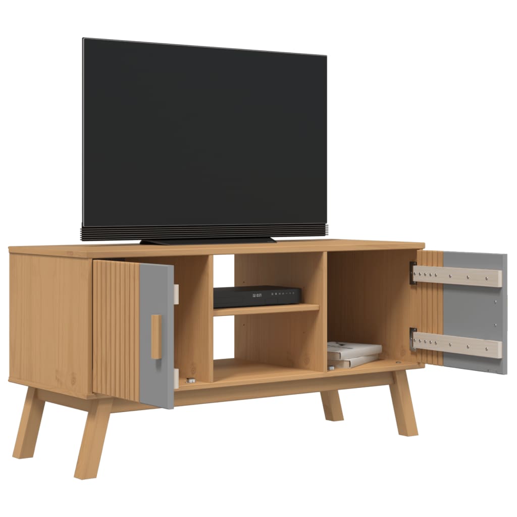 Tv-Meubel Olden 114X43X57 Cm Grenenhout Grijs En Bruin