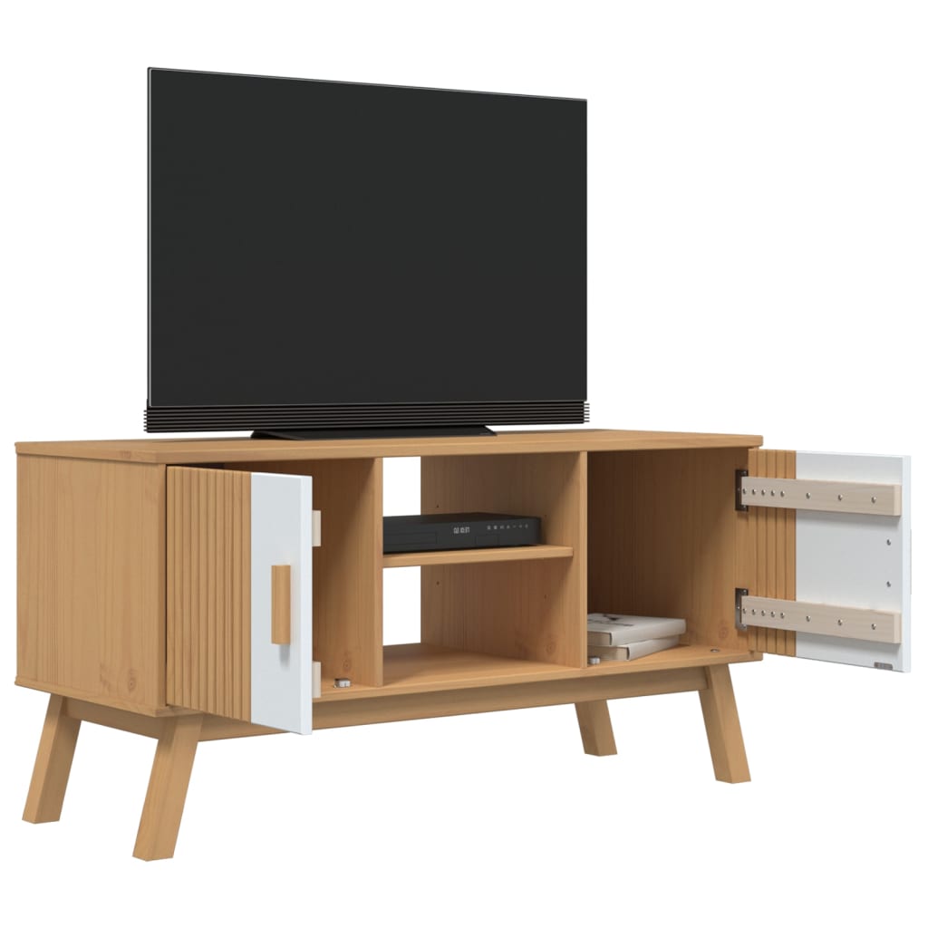 Tv-Meubel Olden 114X43X57 Cm Massief Grenenhout Wit En Bruin