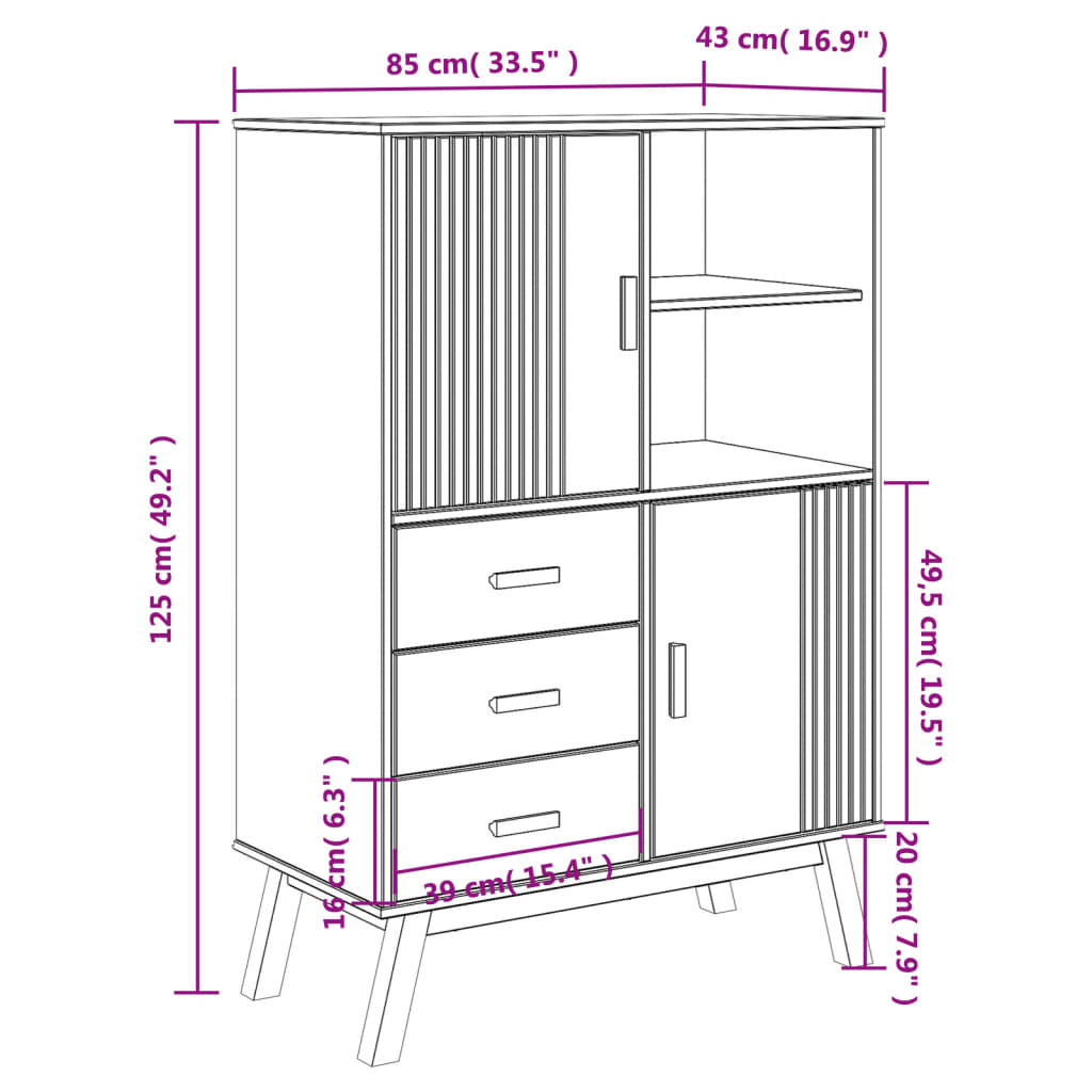 Hoge Kast Olden 85X43X125 Cm Massief Grenenhout Grijs En Bruin