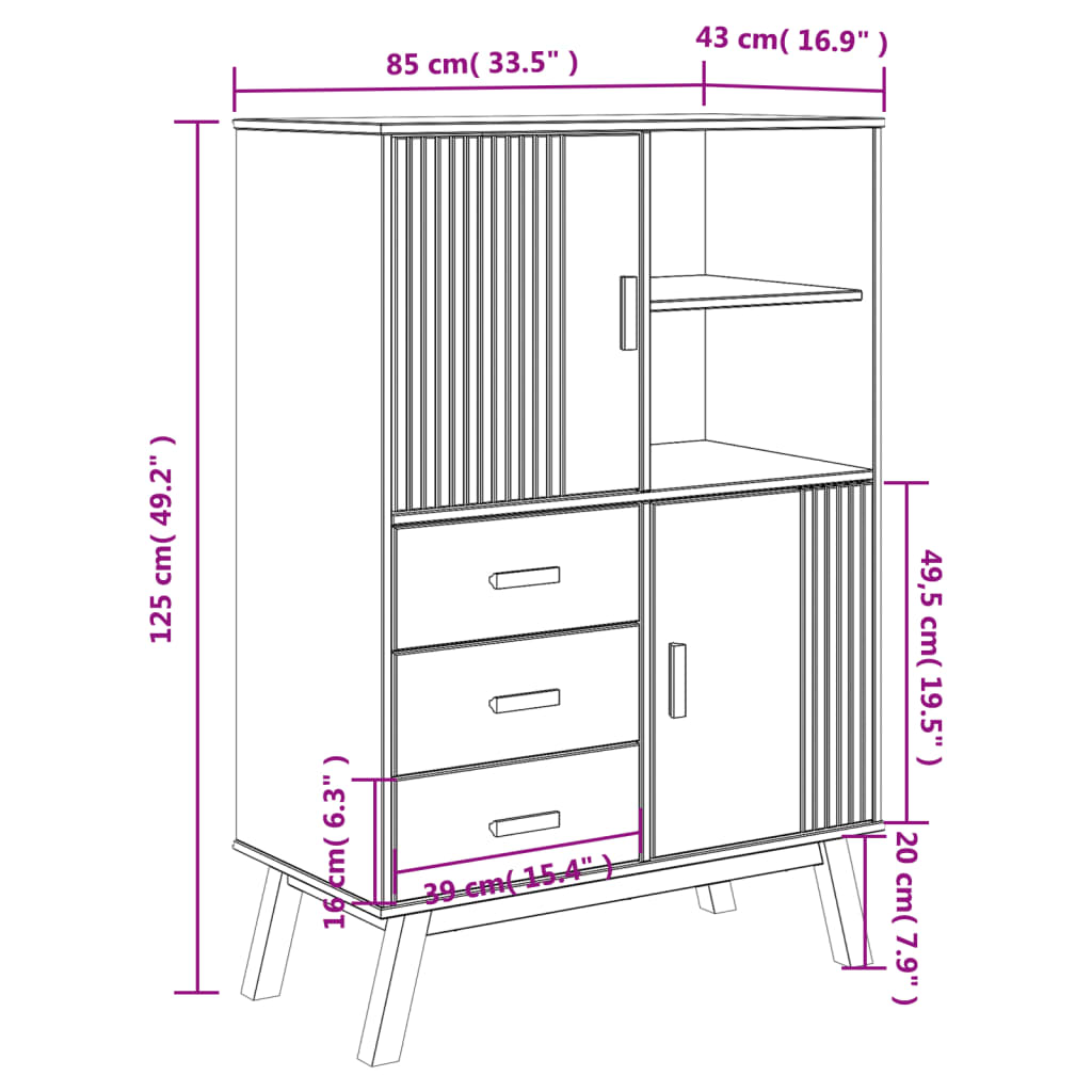 Hoge Kast Olden 85X43X125 Cm Massief Grenenhout Wit En Bruin