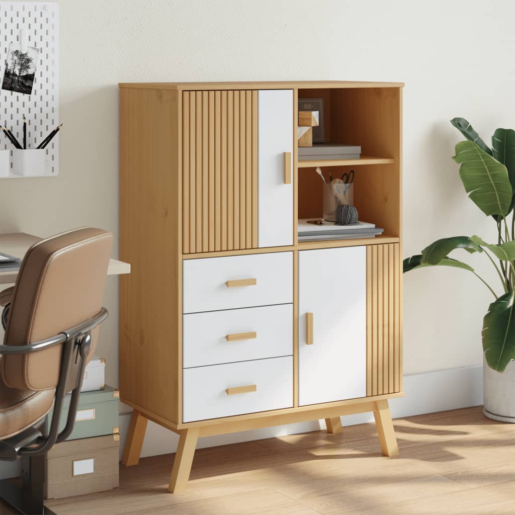 Hoge Kast Olden 85X43X125 Cm Massief Grenenhout Wit En Bruin