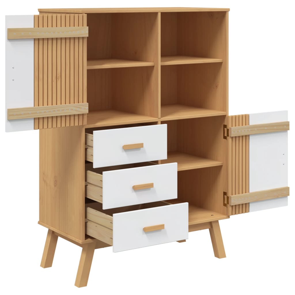 Hoge Kast Olden 85X43X125 Cm Massief Grenenhout Wit En Bruin