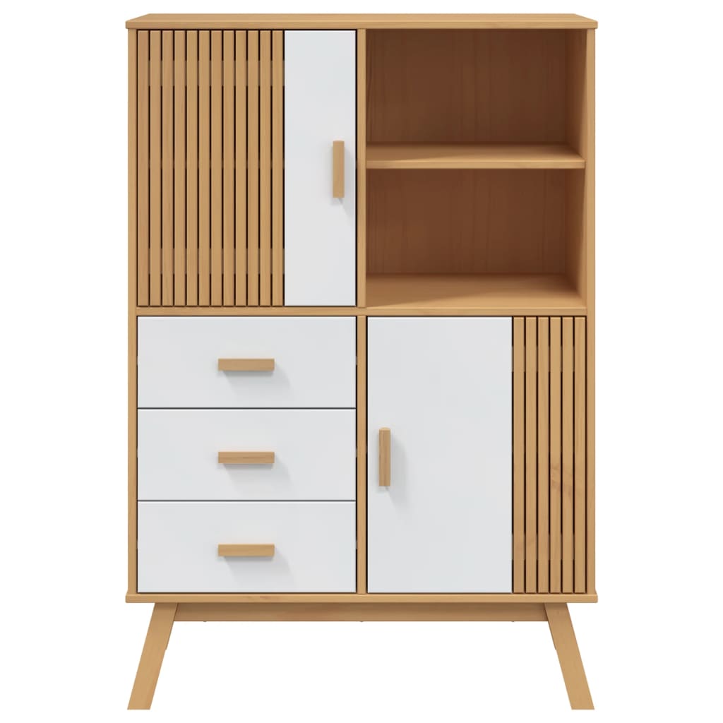 Hoge Kast Olden 85X43X125 Cm Massief Grenenhout Wit En Bruin