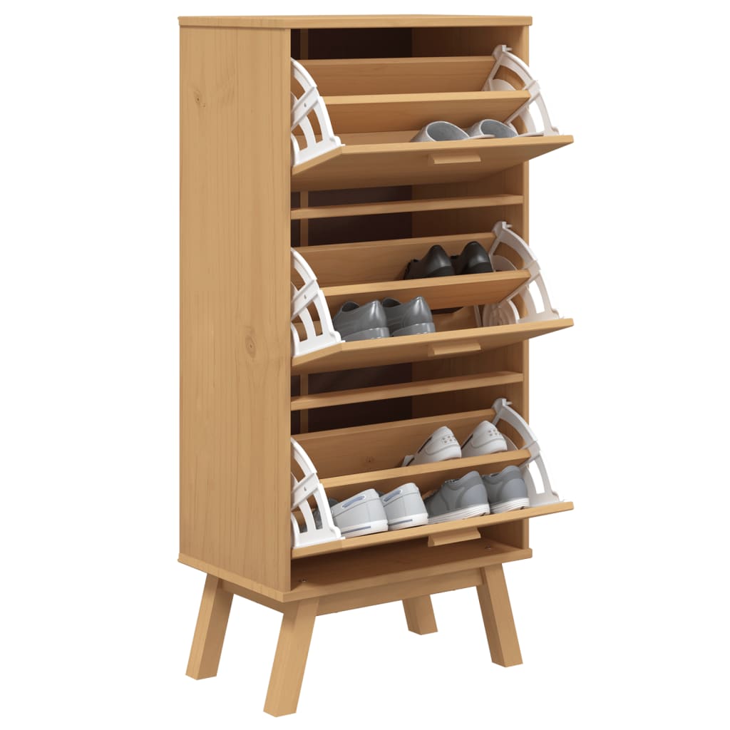 Schoenenkast Olden 55X35X120 Cm Grenenhout Bruin