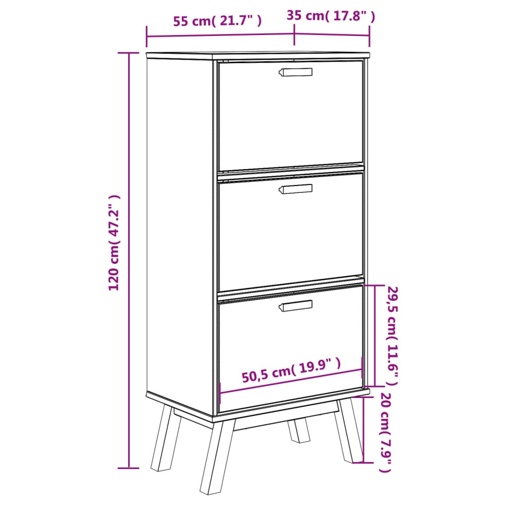 Schoenenkast Olden 55X35X120 Cm Grenenhout Bruin