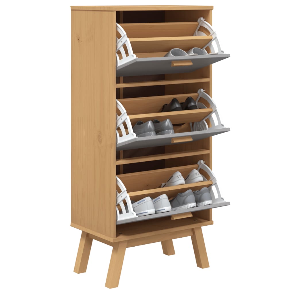 Schoenenkast Olden 55X35X120 Cm Grenenhout Grijs En Bruin