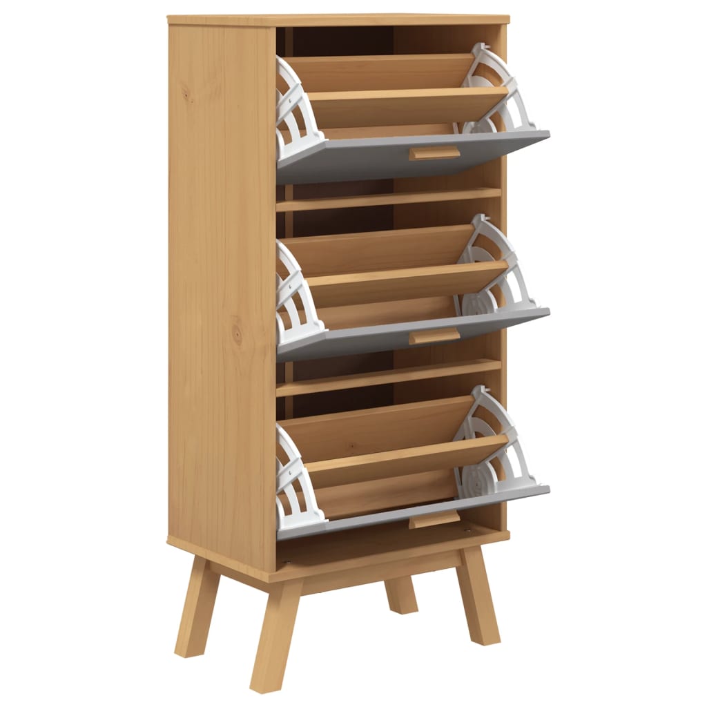 Schoenenkast Olden 55X35X120 Cm Grenenhout Grijs En Bruin