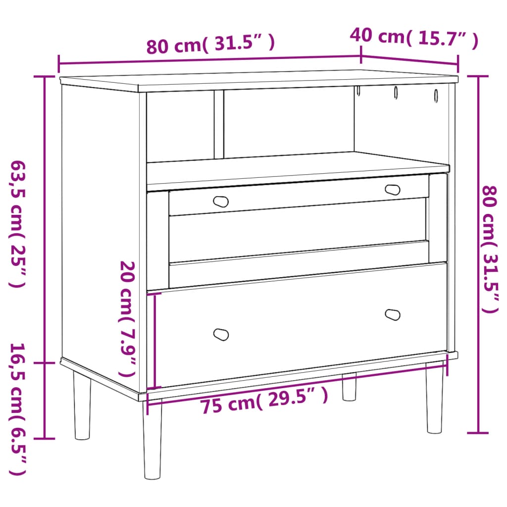 Dressoir Senja Rattan-Look 80X40X80 Cm Massief Grenenhout Wit 1