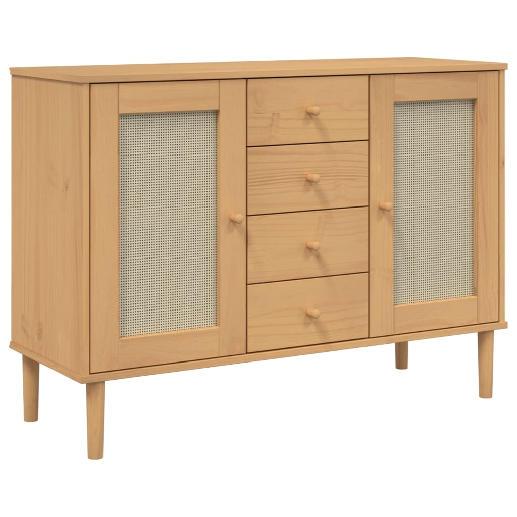 Dressoir Senja Rattan-Look 112X40X80 Cm Grenenhout Bruin