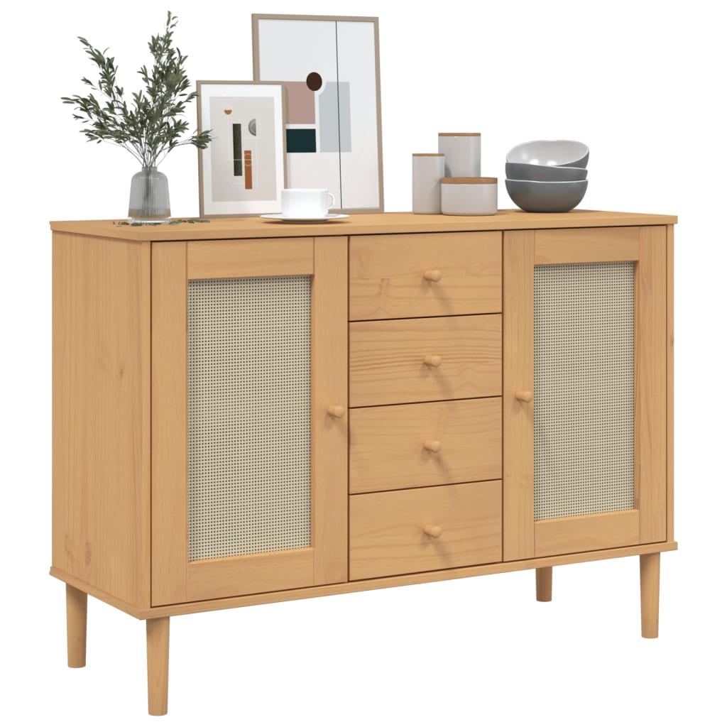 Dressoir Senja Rattan-Look 112X40X80 Cm Grenenhout Bruin