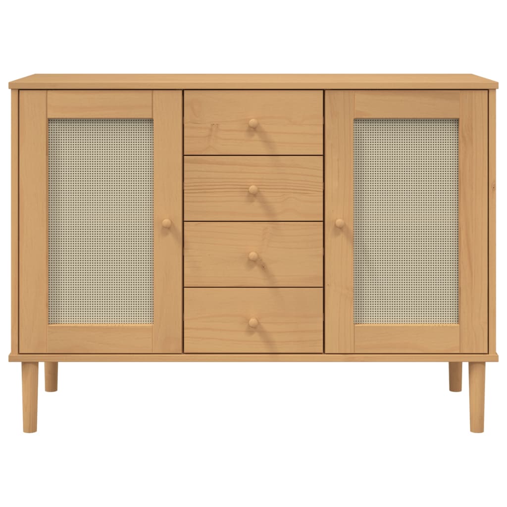 Dressoir Senja Rattan-Look 112X40X80 Cm Grenenhout Bruin