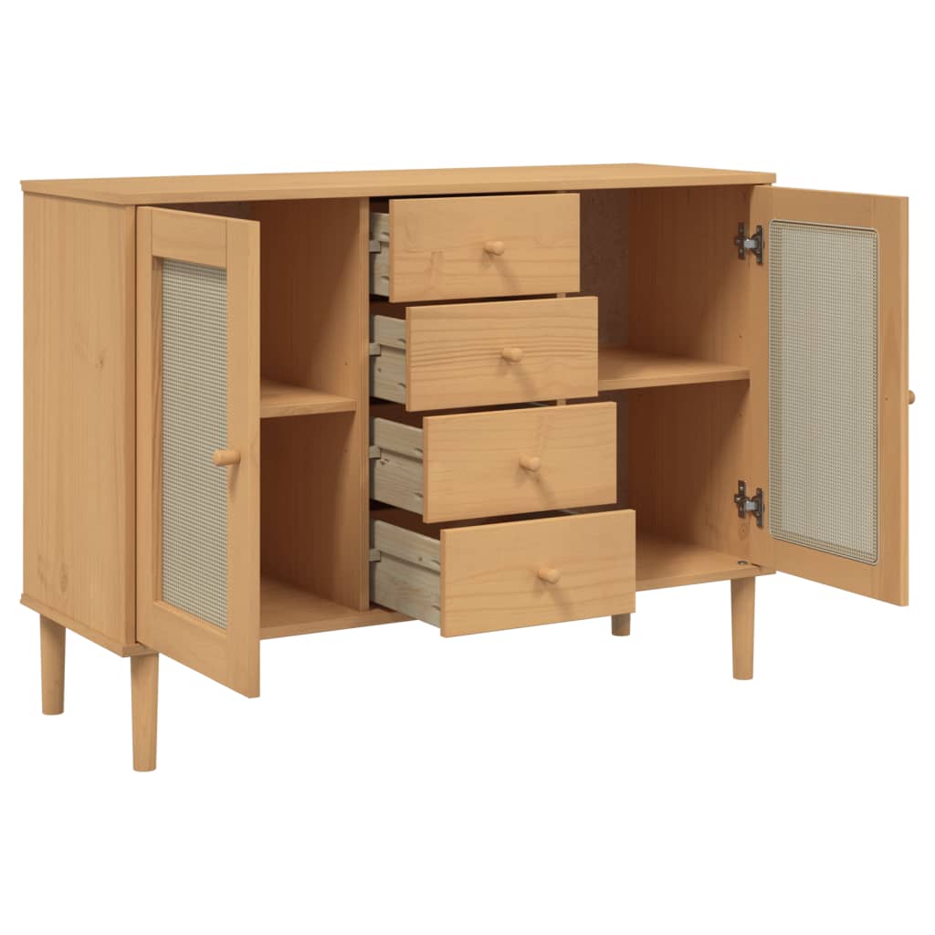 Dressoir Senja Rattan-Look 112X40X80 Cm Grenenhout Bruin