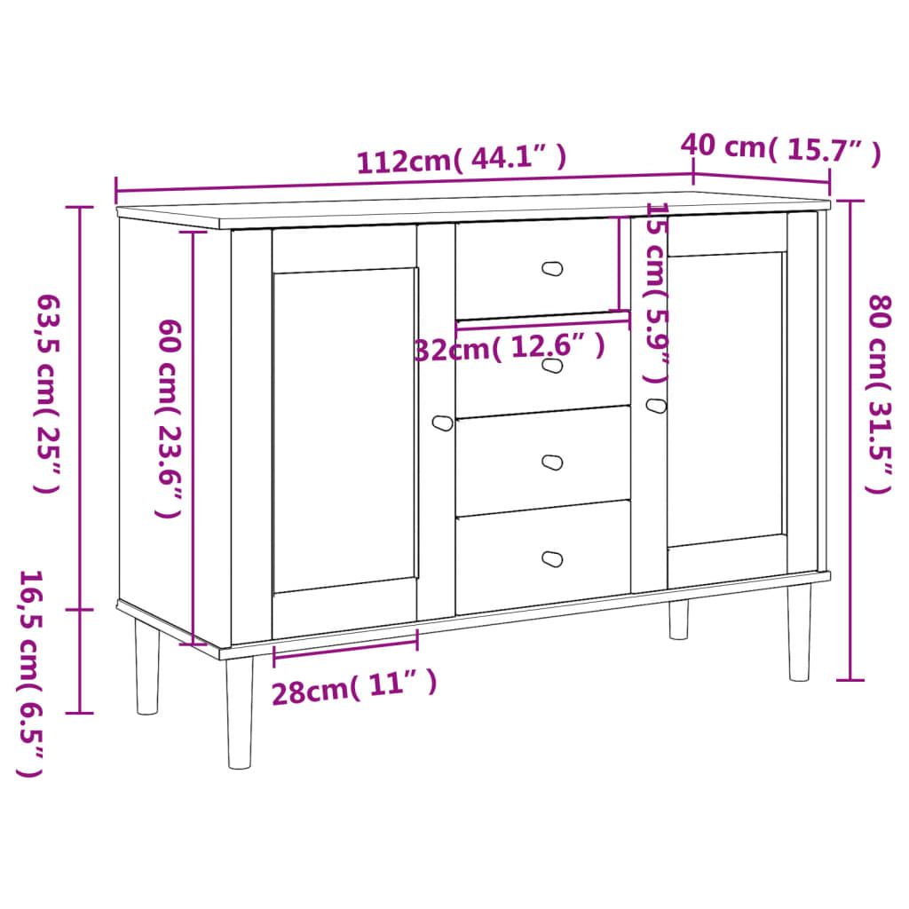 Dressoir Senja Rattan-Look 112X40X80 Cm Grenenhout Bruin