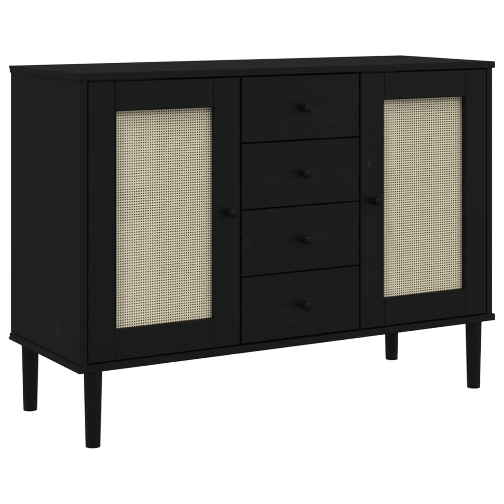 Dressoir Senja Rattan-Look 112X40X80 Cm Grenenhout Zwart