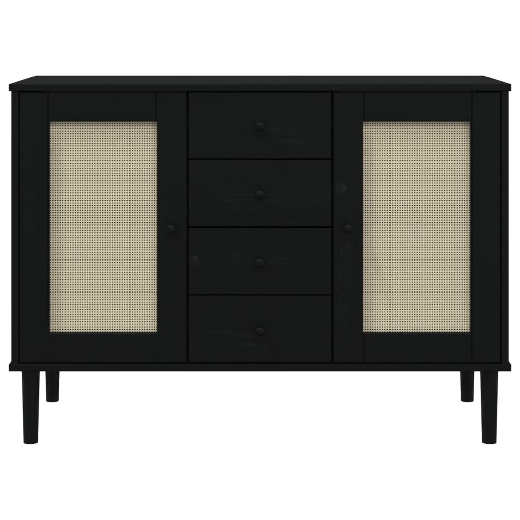 Dressoir Senja Rattan-Look 112X40X80 Cm Grenenhout Zwart