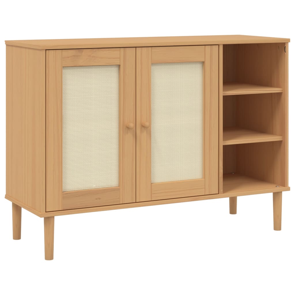 Dressoir Senja 112X40X80 Cm Rattan Massief Grenenhout Bruin