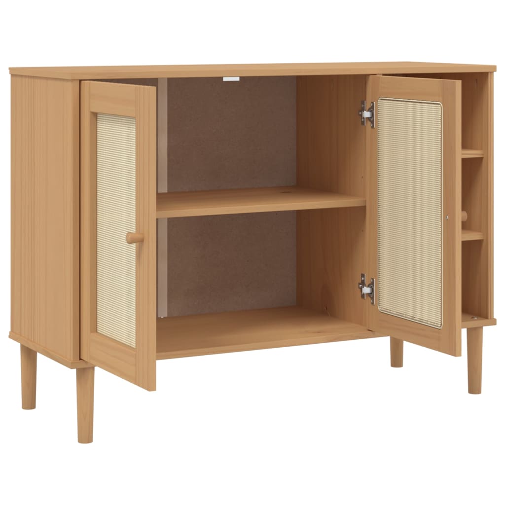 Dressoir Senja 112X40X80 Cm Rattan Massief Grenenhout Bruin