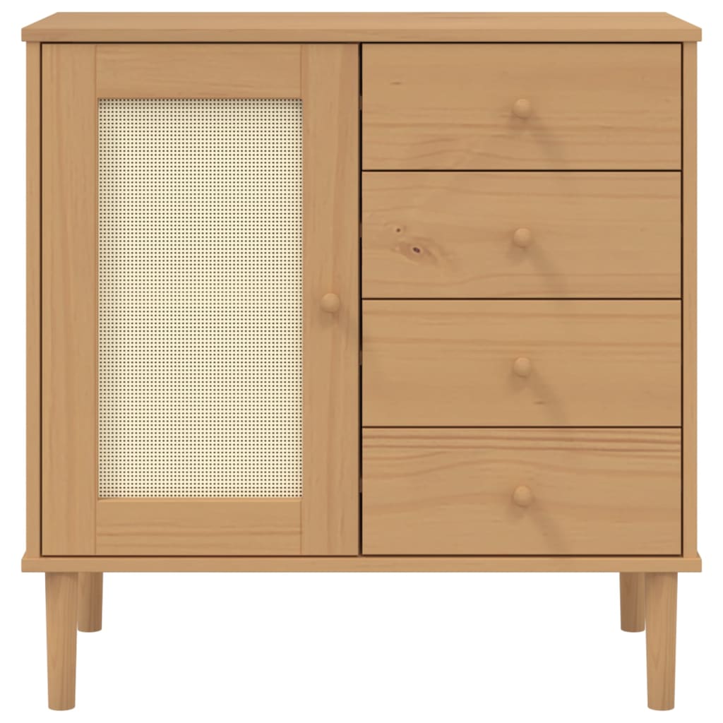 Dressoir Senja 80X40X80 Cm Rattan Look Massief Grenenhout Bruin