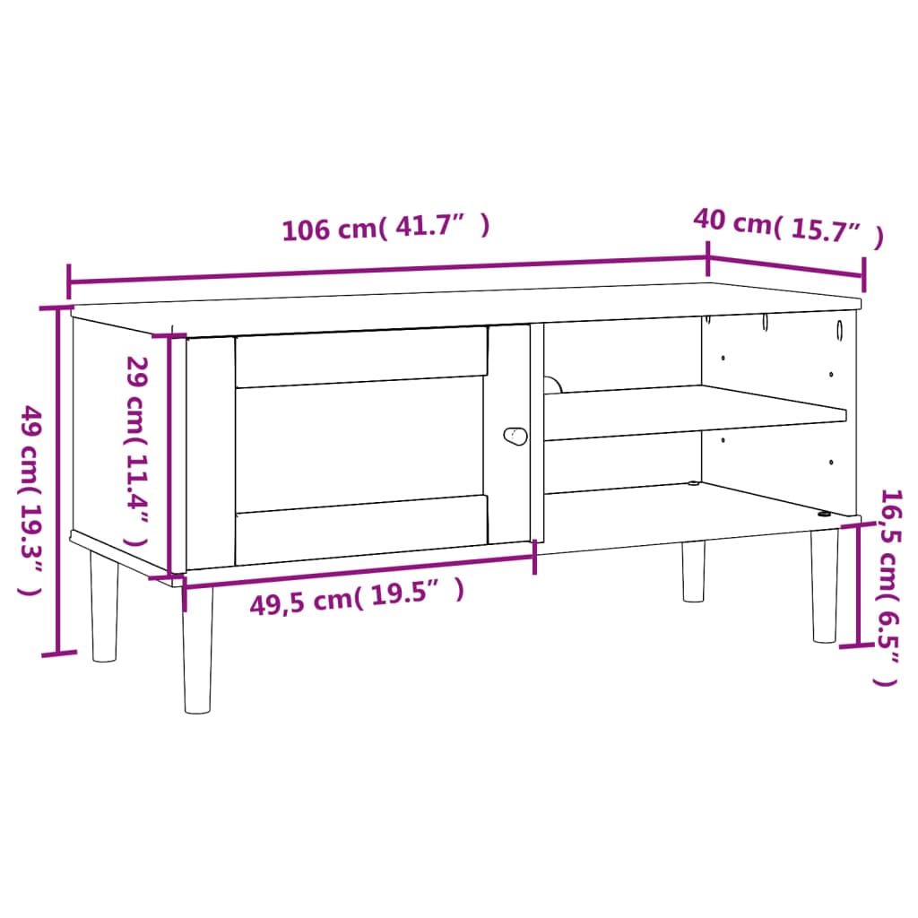 Tv-Meubel Senja 106X40X49 Cm Rattan Massief Grenenhout Wit