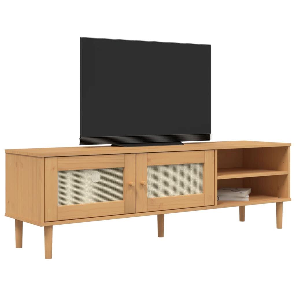 Tv-Meubel Senja 158X40X49 Cm Rattan-Look Grenenhout Bruin