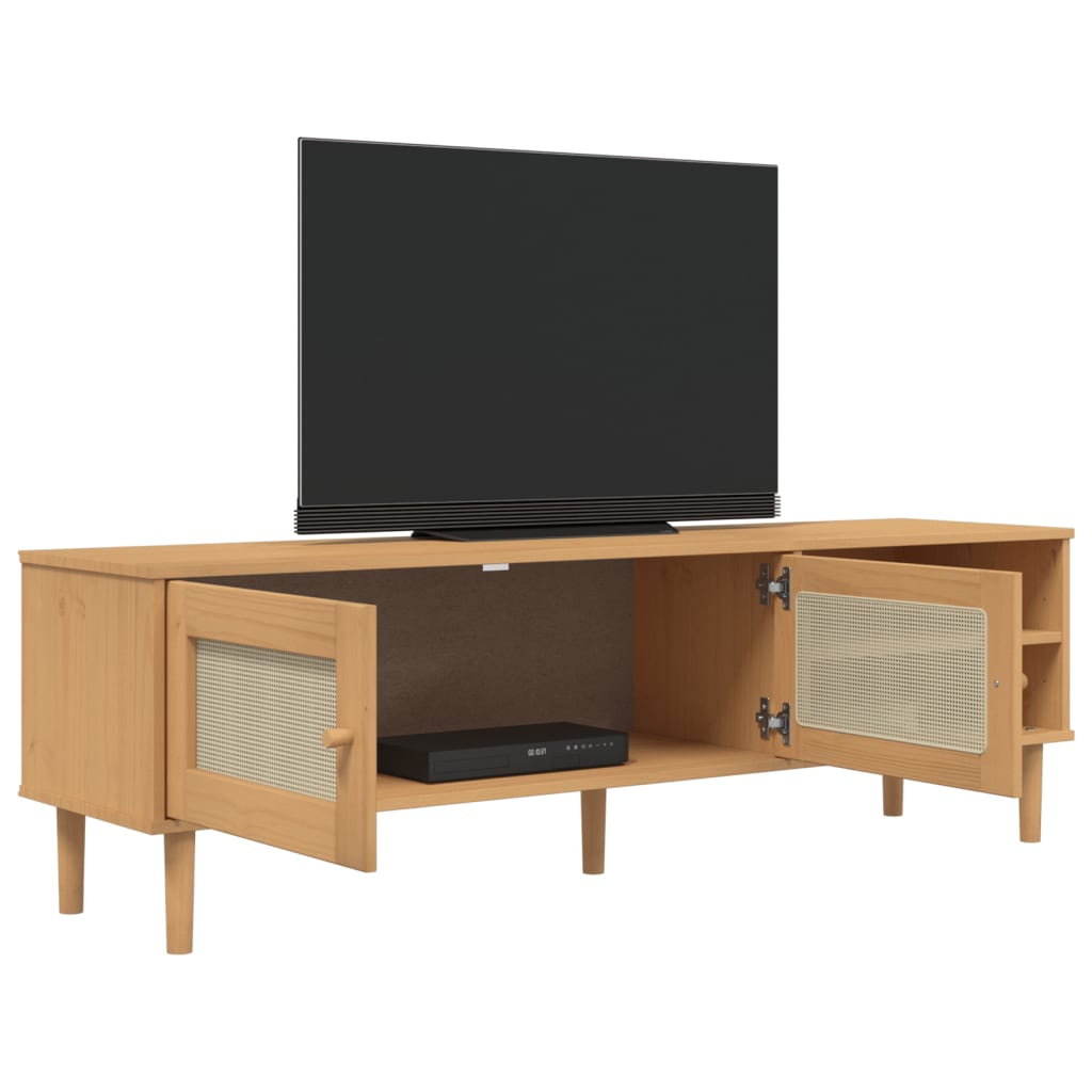 Tv-Meubel Senja 158X40X49 Cm Rattan-Look Grenenhout Bruin