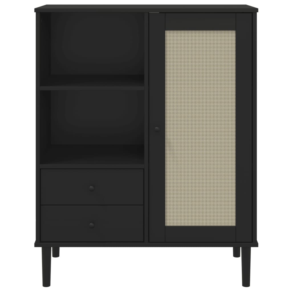 Hoge Kast Senja Rattan-Look 90X40X112 Cm Grenenhout Zwart