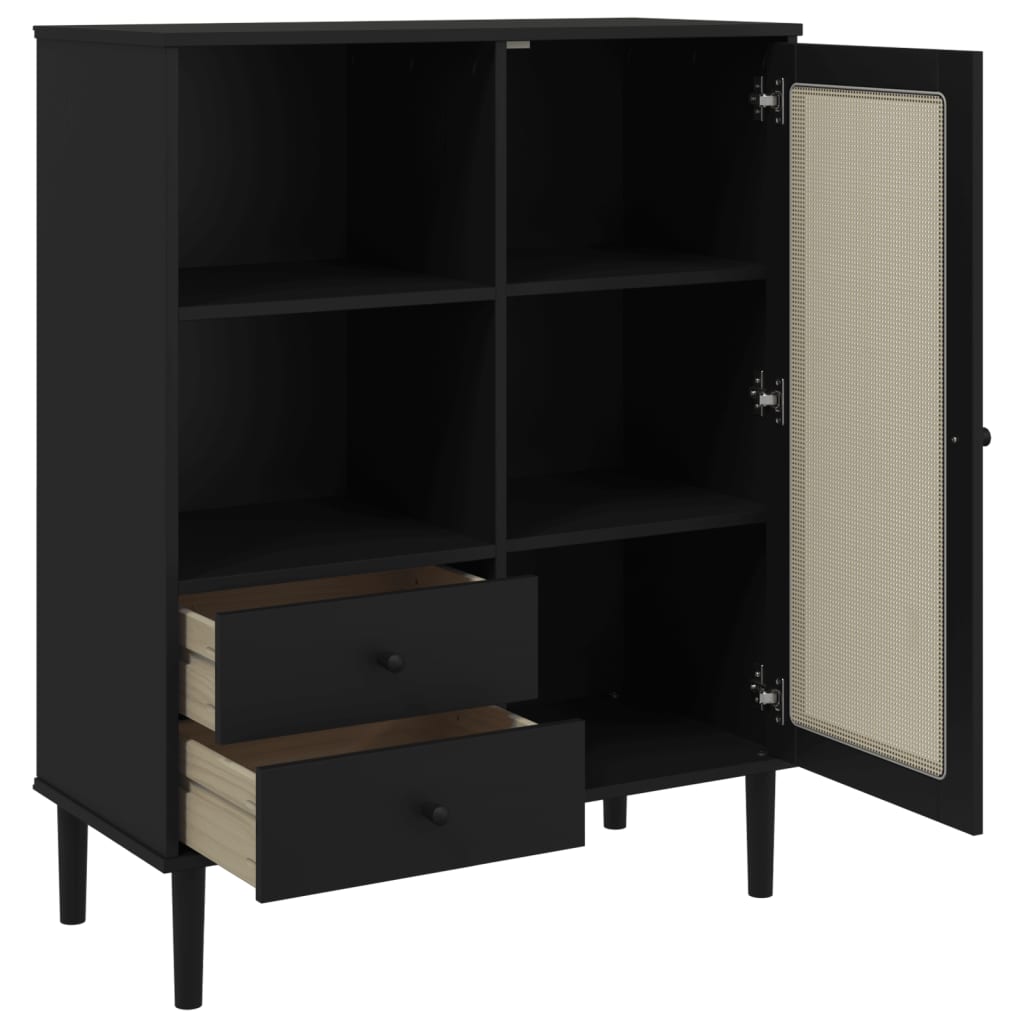 Hoge Kast Senja Rattan-Look 90X40X112 Cm Grenenhout Zwart