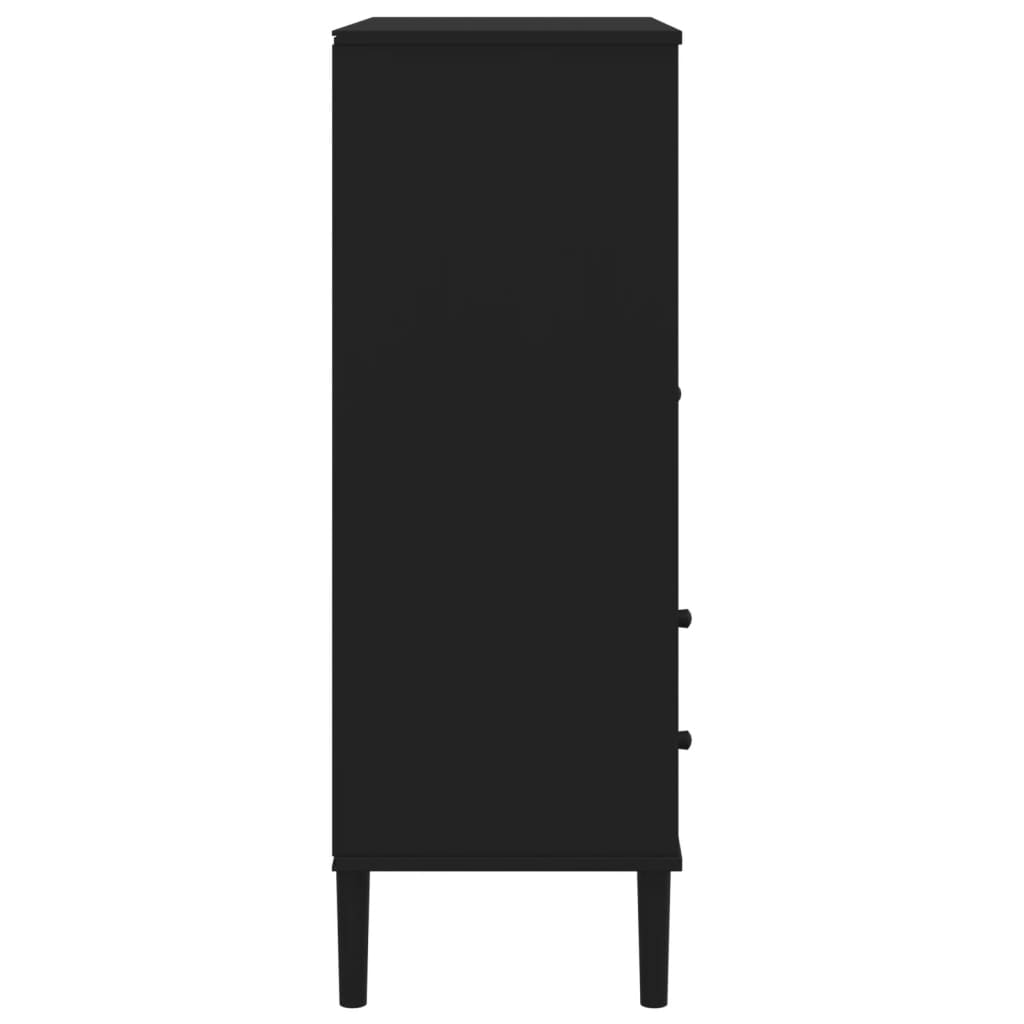 Hoge Kast Senja Rattan-Look 90X40X112 Cm Grenenhout Zwart