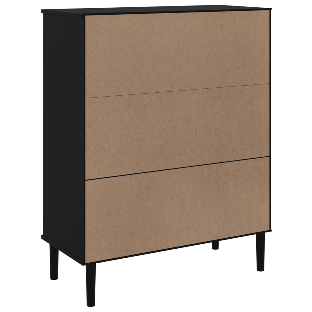 Hoge Kast Senja Rattan-Look 90X40X112 Cm Grenenhout Zwart
