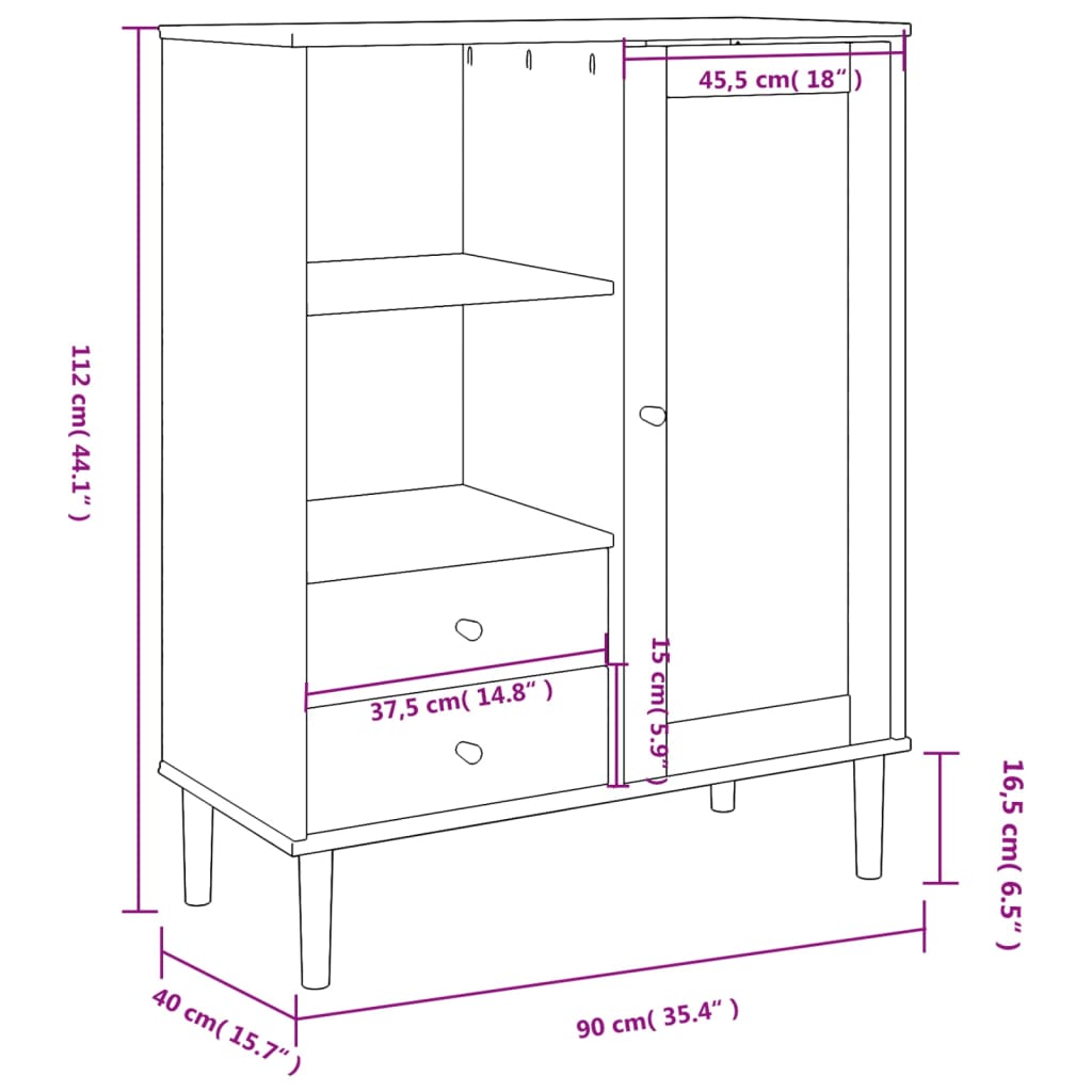 Hoge Kast Senja Rattan-Look 90X40X112 Cm Grenenhout Zwart