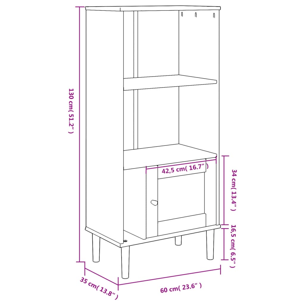 Boekenkast Senja Rattan-Look 60X35X130 Cm Grenenhout Bruin