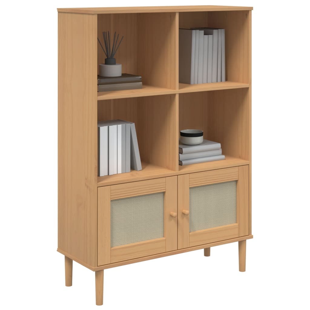 Boekenkast Senja Rattan-Look 90X35X130 Cm Grenenhout Bruin