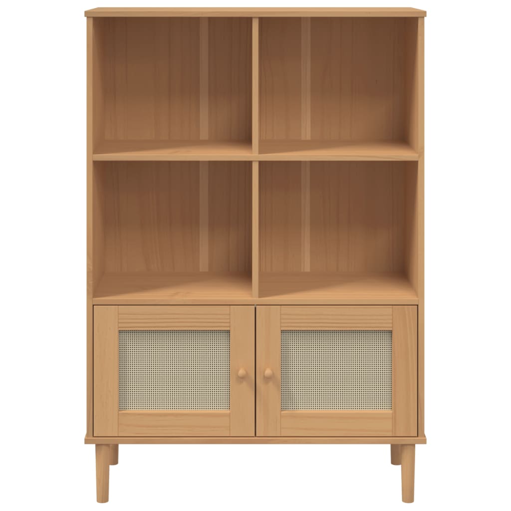 Boekenkast Senja Rattan-Look 90X35X130 Cm Grenenhout Bruin