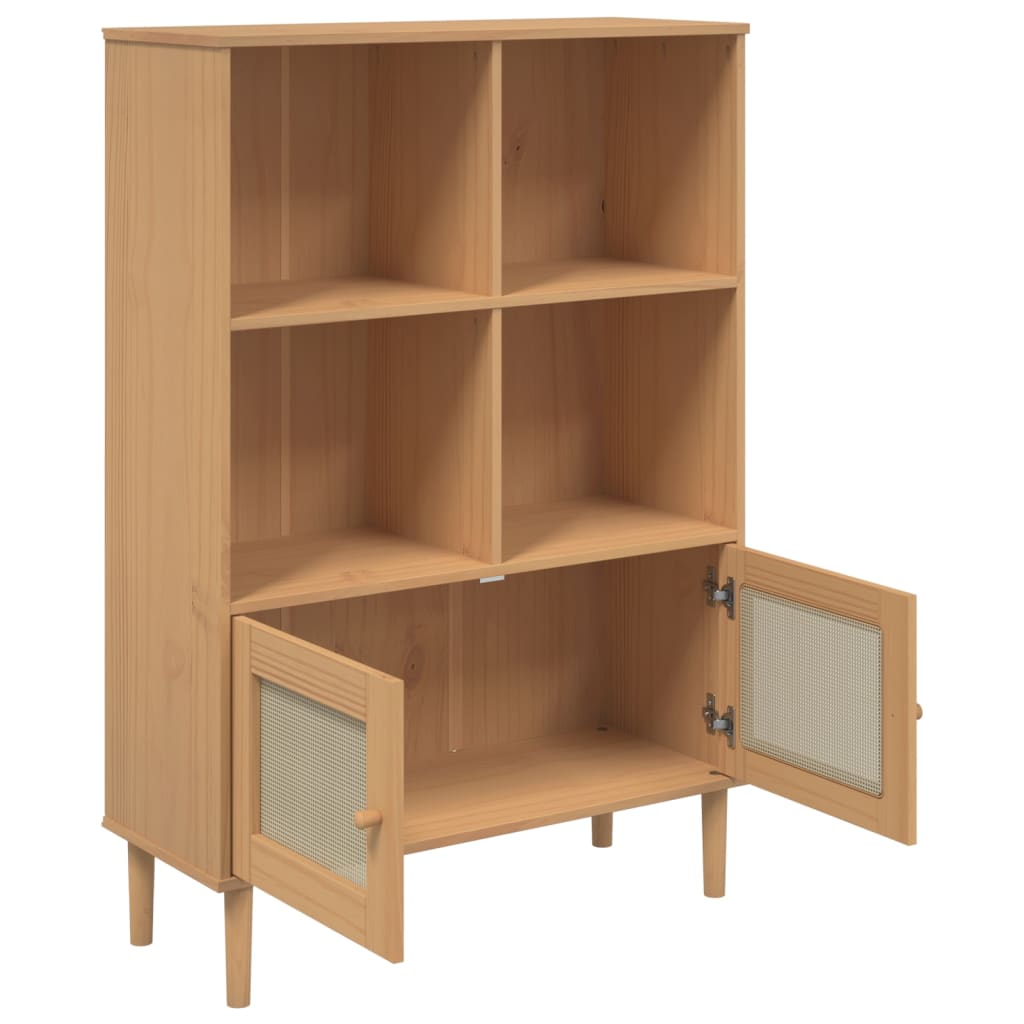 Boekenkast Senja Rattan-Look 90X35X130 Cm Grenenhout Bruin