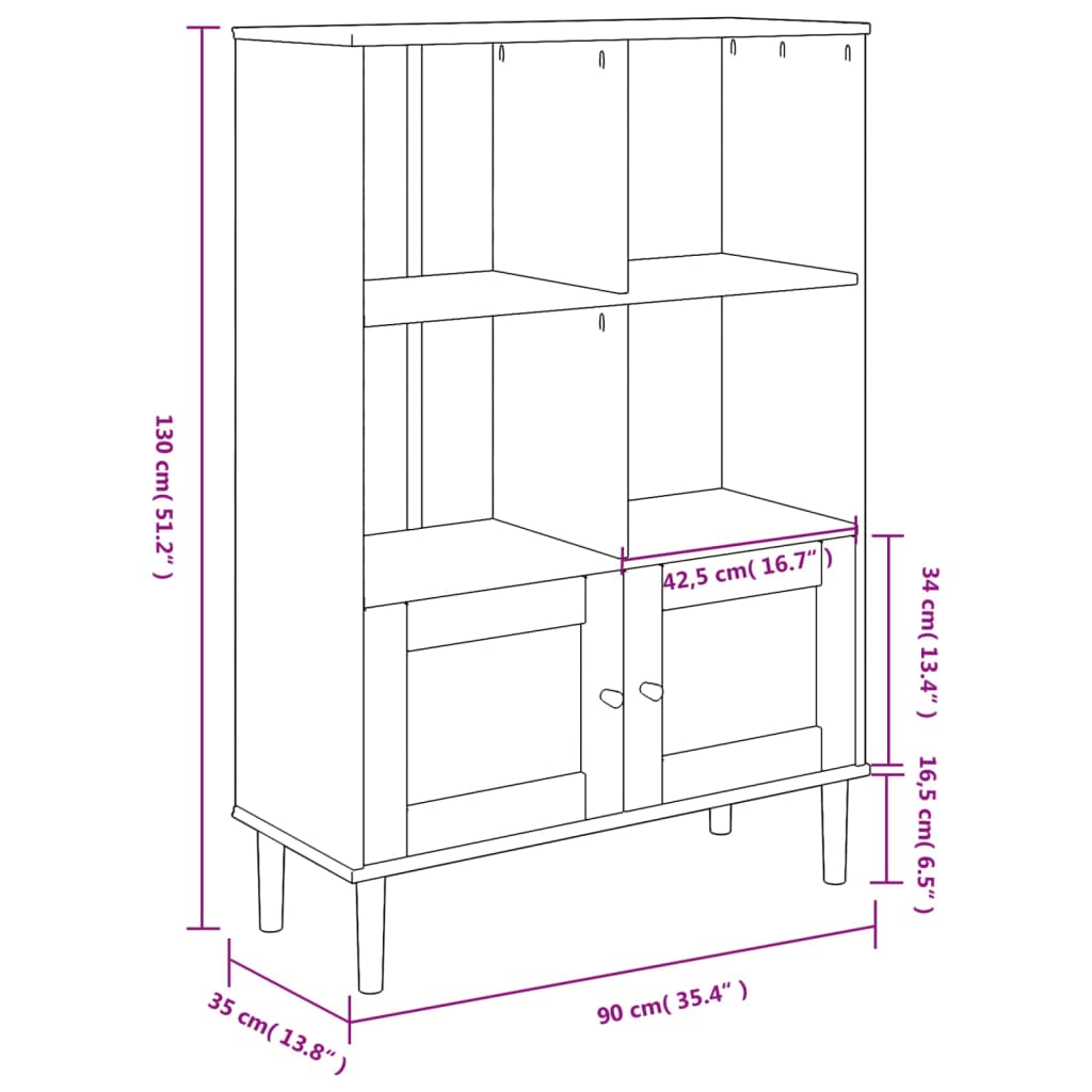 Boekenkast Senja Rattan-Look 90X35X130 Cm Grenenhout Bruin