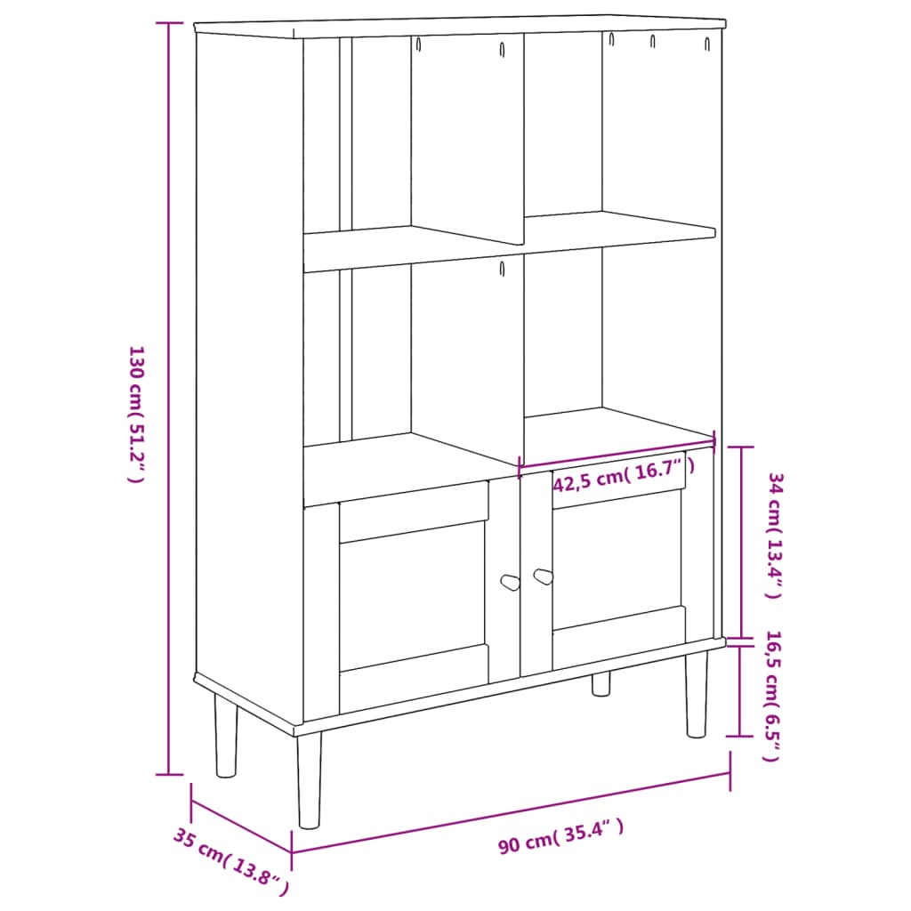 Boekenkast Senja Rattan-Look 90X35X130 Cm Grenenhout Wit