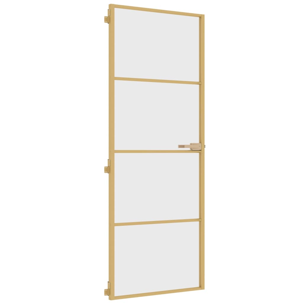 Binnendeur Smal 76X201,5 Cm Gehard Glas En Aluminium Goudkleur