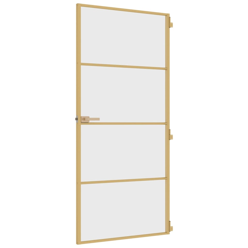 Binnendeur Smal 93X201,5 Cm Gehard Glas En Aluminium Goudkleur