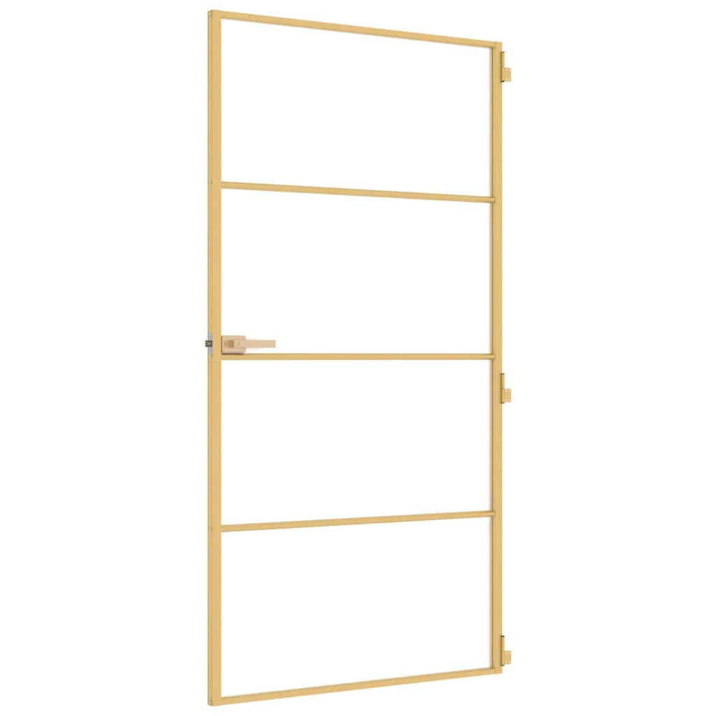 Binnendeur smal 102,5x201,5 cm gehard glas en aluminium goud