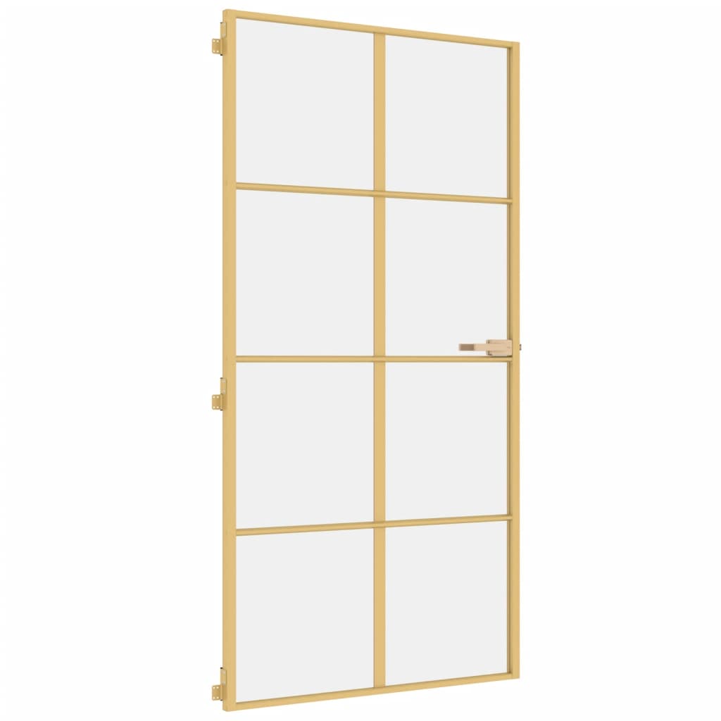 Binnendeur Smal 102,5X201,5 Cm Gehard Glas En Aluminium Goud